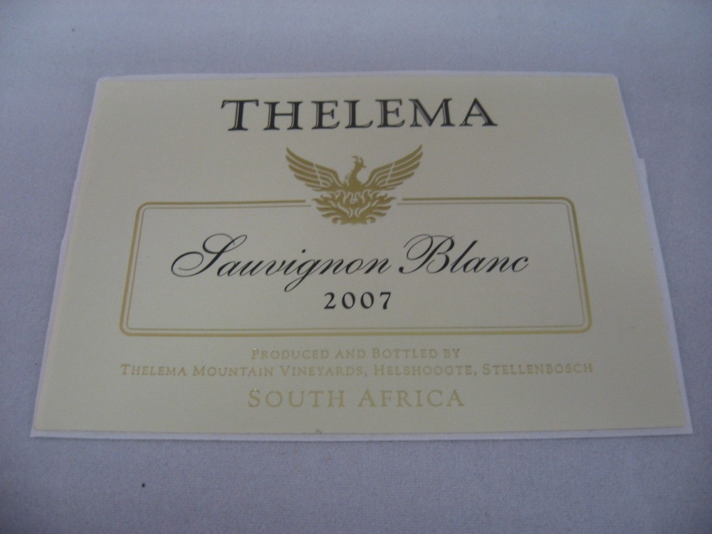 2007 Thelema Sauvignon Blanc Wine Label Stellenbosch South Africa Collectible