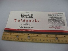 Vintage 1999 Teldeschi White Zinfandel Wine Label California Healdsburg Unused