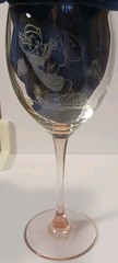 2 Rare-Popeye And Olive Oil Etched Wine Glasses With Pink Stems- Signed By Lamm
