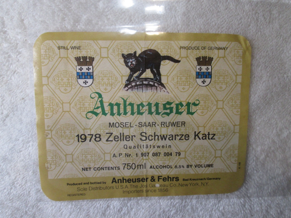 Vintage German Wine Label 1978 Mosel Saar Ruwer Germany Black Cat
