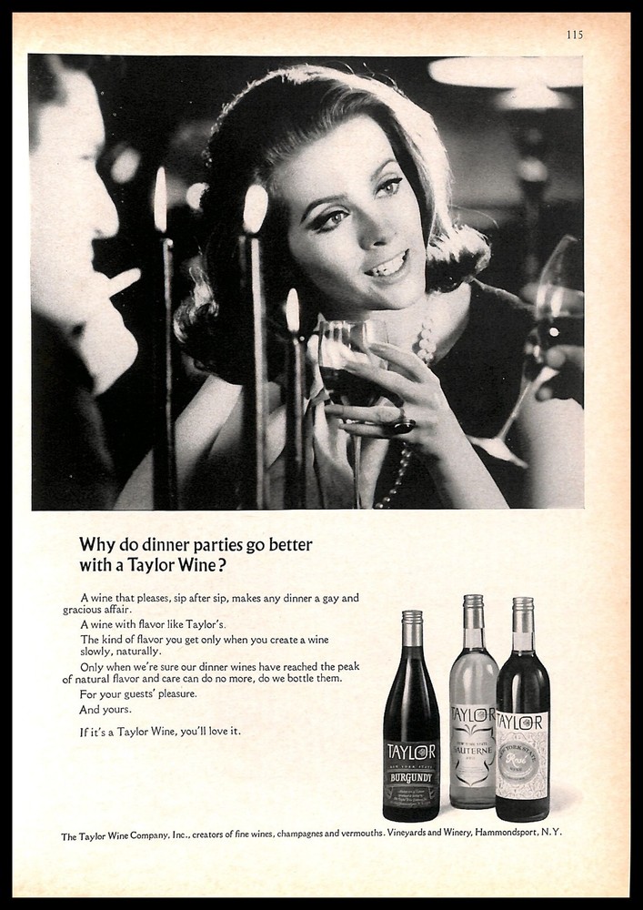 1966 Taylor Wine Vintage PRINT AD Burgundy Sauterne Port Dinner Parties