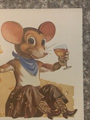 1949 Petri Dry Sherry Postcard Cowboy Mouse Wine & Cheese San Francisco VTG 40s