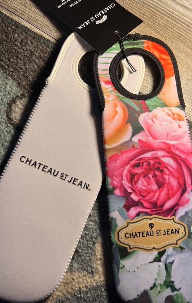 Wine Totes 12” Chateau St Jean UNUSED White & With Roses With Tags