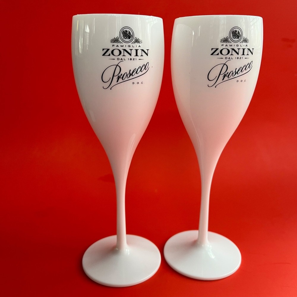 (2) rare FAMIGLIA ZONIN PROSECCO sparkling wine ACRYLIC promo GLASSES – NEW