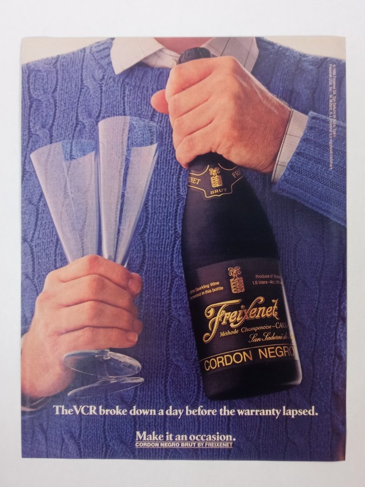 1980&rsquo;s Freixenet Cordon Negro Champagne VCR Sweater Vintage Magazine Print Ad