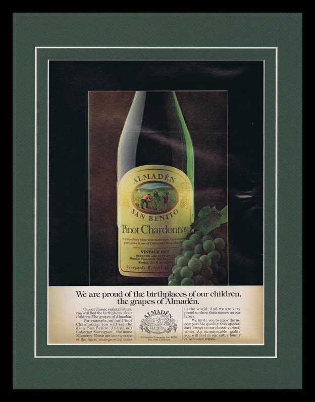 1979 Almaden Pinot Chardonnay Framed 11×14 ORIGINAL Vintage Advertisement