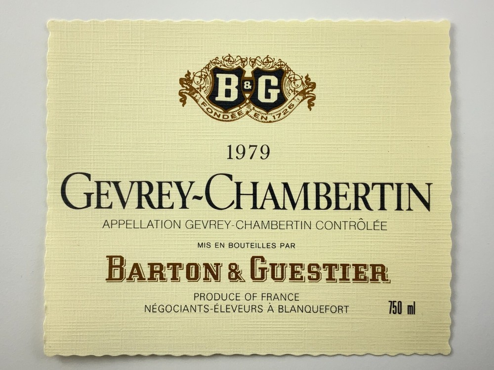 1979 Gevrey Chambertin Barton & Guestier Wine Label Produce of France CC933