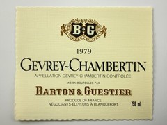 1979 Gevrey Chambertin Barton & Guestier Wine Label Produce of France CC933