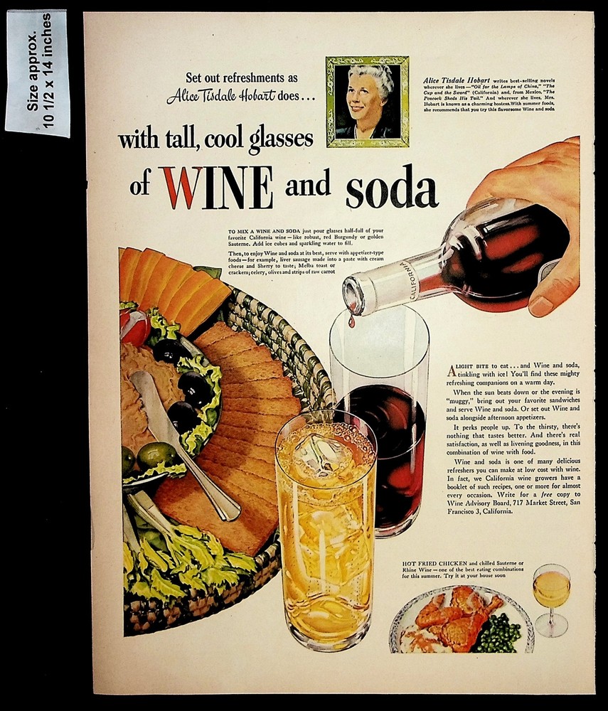 1943 Wine Advisory Board Soda Cool Glasses Meal Drink Vintage Print Ad 39256