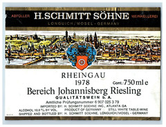 1970&rsquo;s-80&rsquo;s H. Schmitt Sohne Bereich Riesling German Wine Label Original S47E