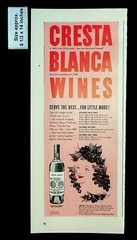1943 Cresta Blanca Wines California White Red Sweet Grape Vintage Print Ad 33305