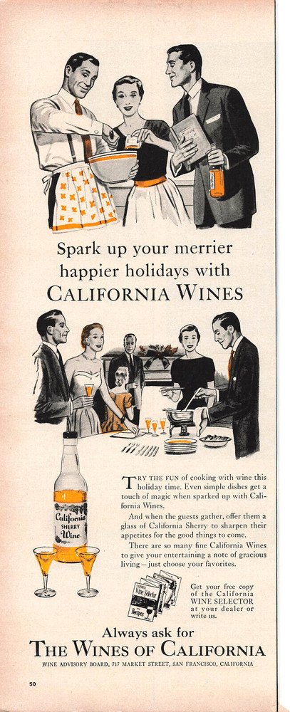 Wines of California Print Ad Vintage Advertisement San Francisco CA Sherry 1955