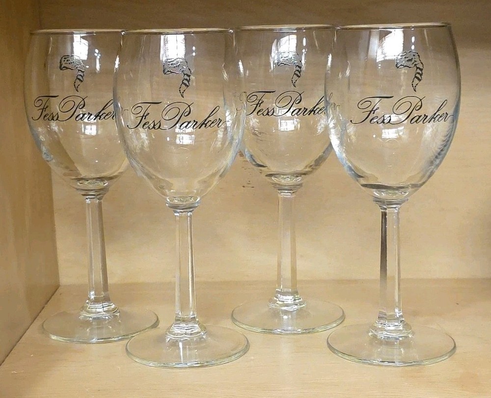 4x Fess Parker Winery Wine Glass Daniel Boone Davy Crockett California Coonskin