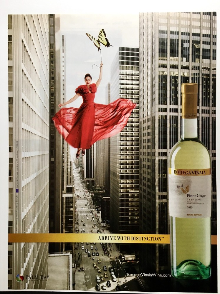 2016 Bottega Vinaia Wine Trentino NYC Floating Woman PRINT AD Advertisement