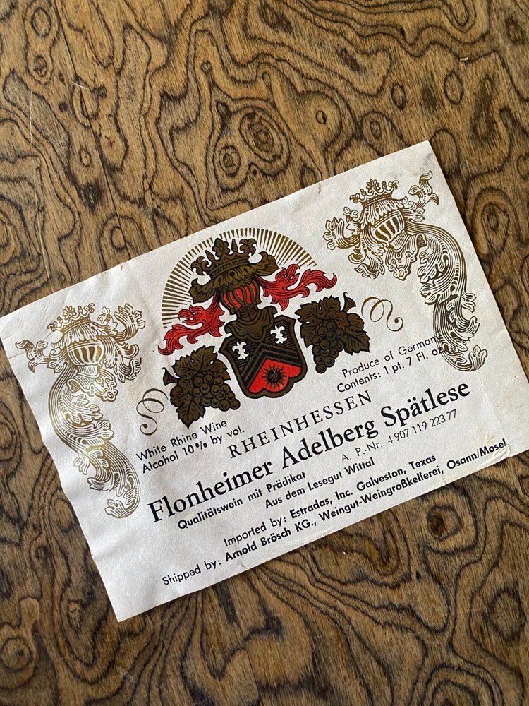 White Rhine Wine Label Rheinhessen Fionheimer Adelberg Spatlese Germany