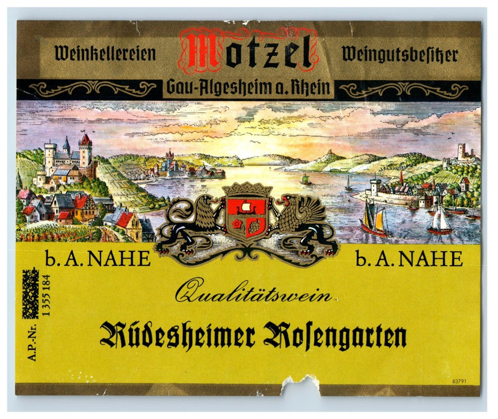 1960&rsquo;s-80&rsquo;s Motzel Rudesheimer Rosengarten German Wine Label S73E