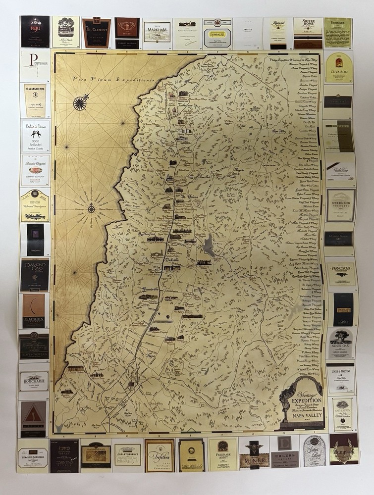 Napa Valley Winery Trail VTG Expedition Poster 18×24&Prime; California Vineyard Map