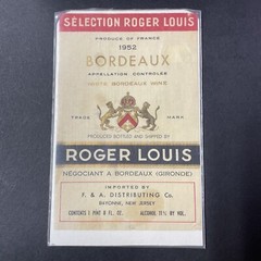 Vintage 1952 Roger Louis Bordeaux White Wine UNUSED Paper Label France Q2038