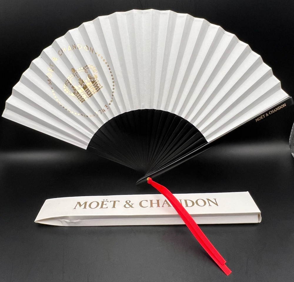 Moet & Chandon Champagne Sensu Folding Hand Fan – Bamboo,Paper, Grosgrain Ribbon