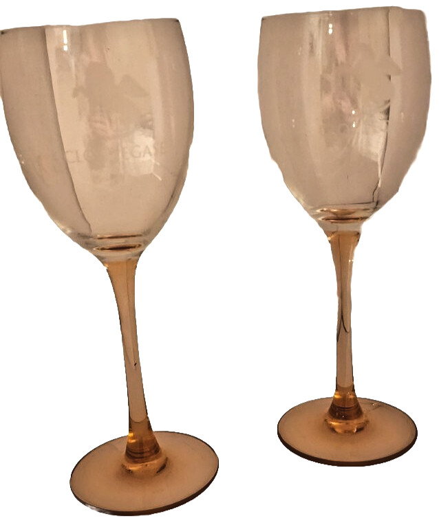 Clos Pegase Winery Pink Stemmed Wine Glasse Calistoga California 7 3/4&Prime; Set of 2
