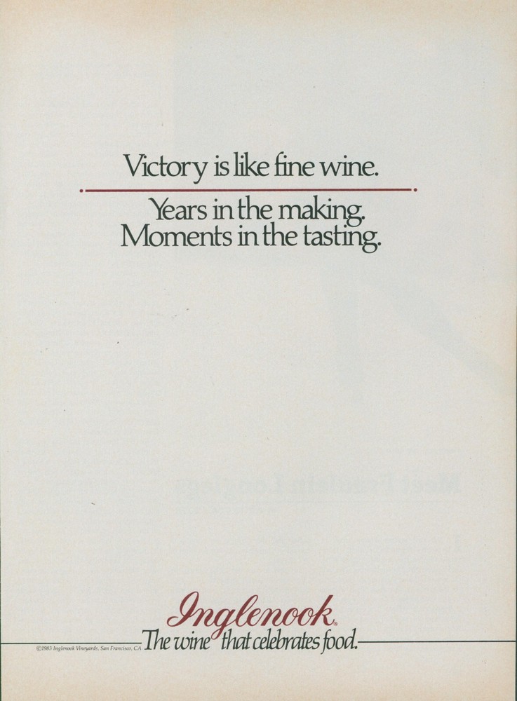 1984 Inglenook Wine Victory Is Like Fine Wine Celebrates Food Vtg Print Ad SI6