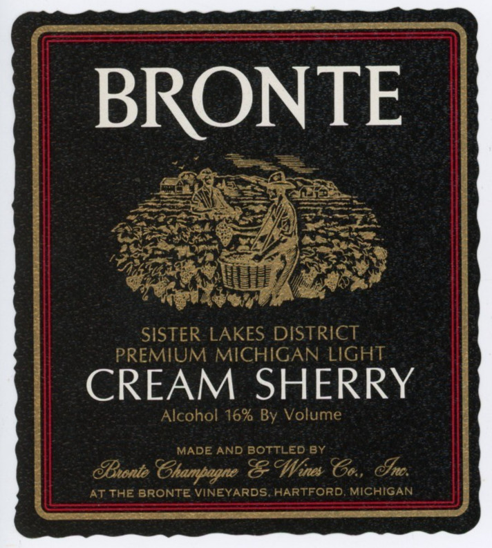 1960s-70s Hartford, MI Wine Label Cream Sherry Bronte Champagn & Wine Co #2G1