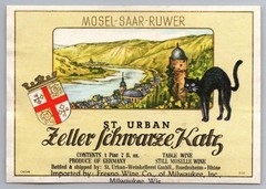 Vintage Zeller Schwarze Katz German Wine Bottle Label Black Cat