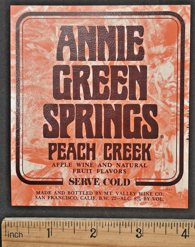 Annie Green Springs Peach Creek Wine Label San Francisco California Unused