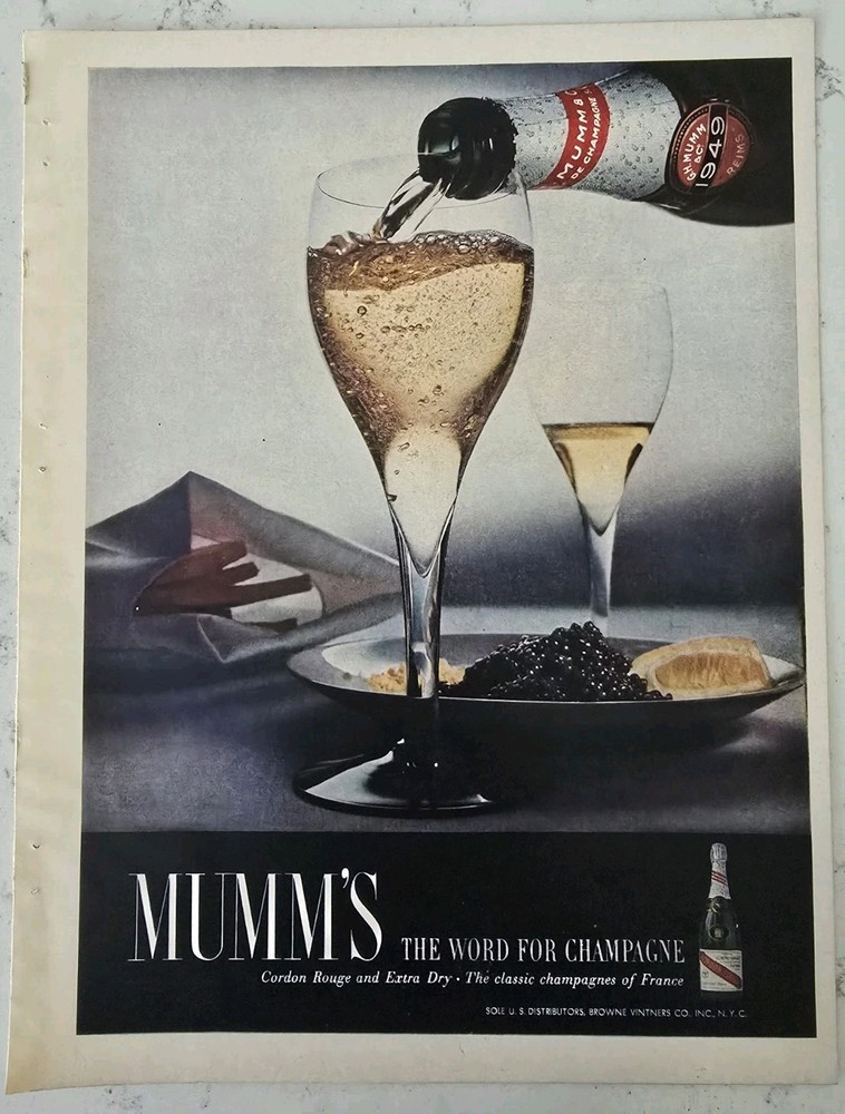 1956 Mumm&rsquo;s The word for Champagne classic of France Vintage Original Ad
