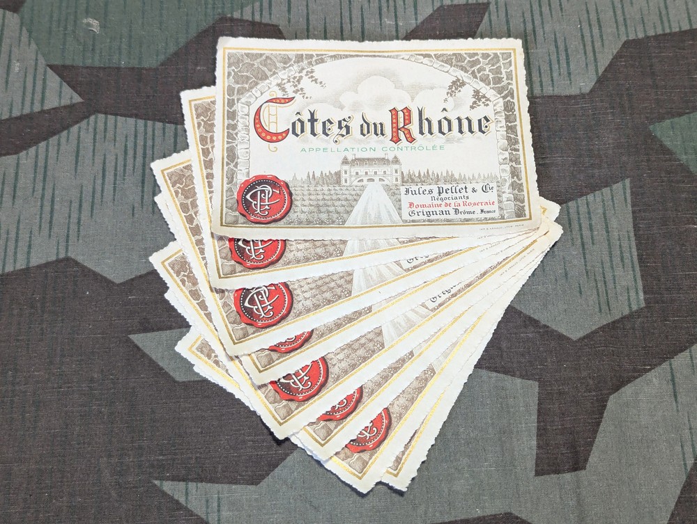 Vintage Côtes du Rhône French Wine Bottle Labels (Lot of 8) France 1940s 1950s
