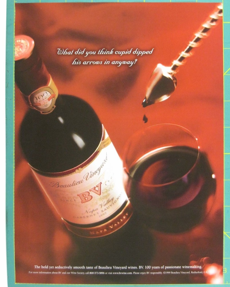 Print Ad Beaulieu Vineyard BV Wine Romantic Cupid Napa Valley Cocktail 1999 Bar