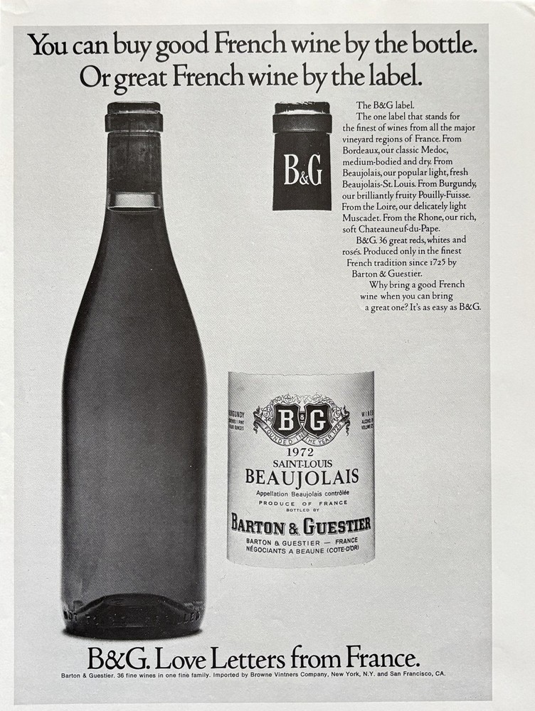 1974 B&G Barton & Guestier Finest Wines from All Major French Wineries PRINT AD