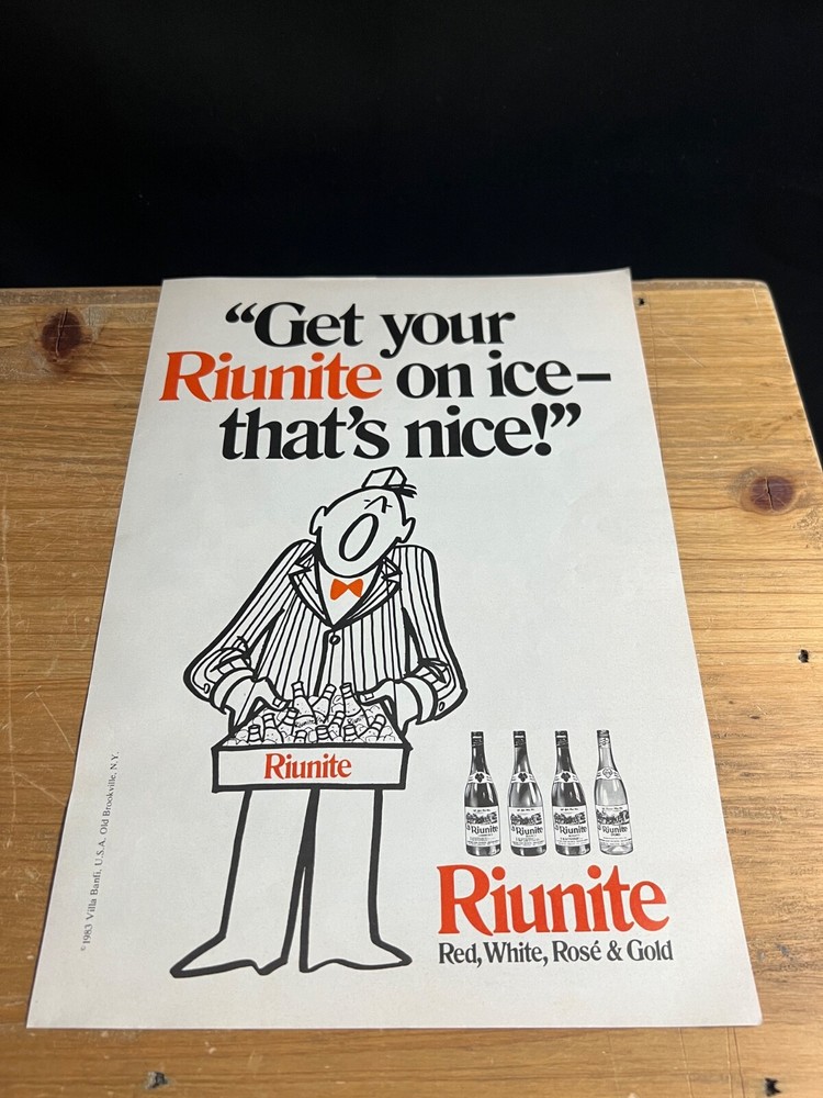 1983 VINTAGE 8X11 PRINT AD FOR RIUNITE WINE « RIUNITE ON ICE-THATS NICE » CARTOON