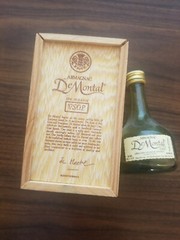 De Montal Armagnac Small Wooden Box & Bottle – Box is 4-14&Prime; x 2-1/2&Prime; x 2-1/2&Prime;