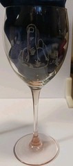 2 Rare-Popeye And Olive Oil Etched Wine Glasses With Pink Stems- Signed By Lamm