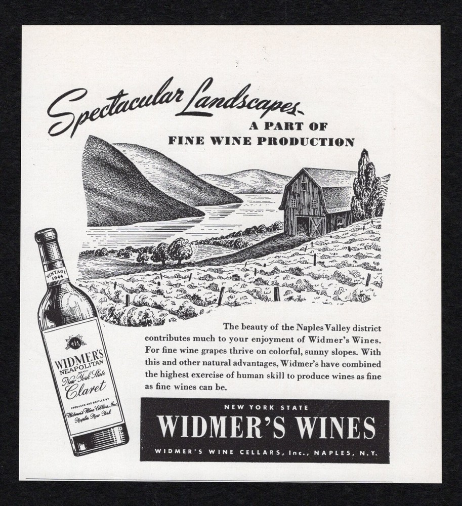 1948 Widmers Neapolitan New York State Claret Spectacular Landscapes Print Ad