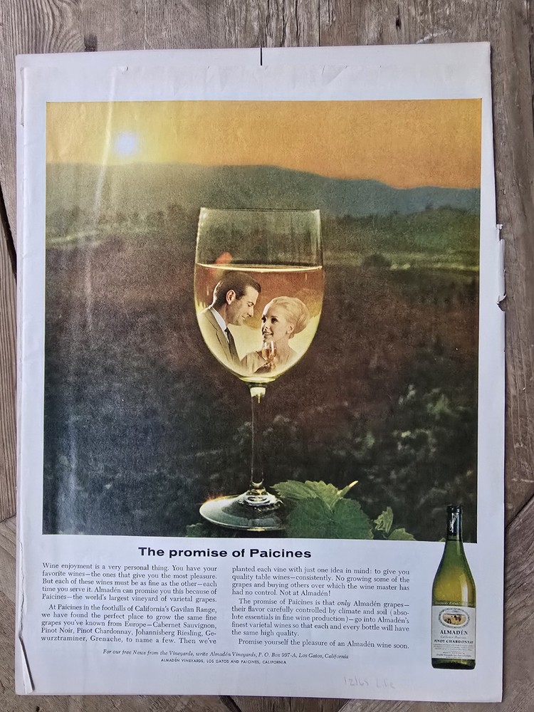 1965 Almaden Pinnot Chardonnay The Promise of Paicines Vintage Original ad