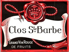 Vintage Clos Ste Barbe Wine Label Grand Vin Rouge de Fruits Belgium Ephemera