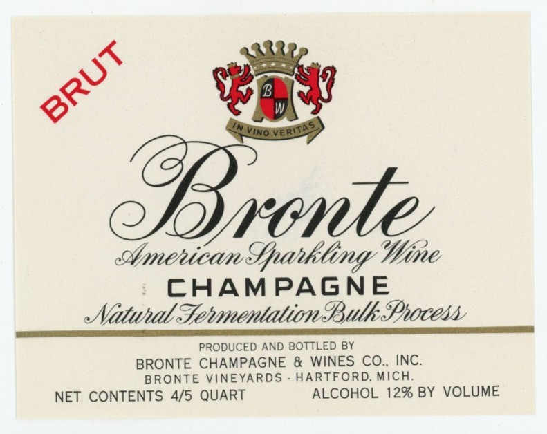 1960s-70s Hartford, MI Wine Label Champagne Bronte Champagn & Wine Co #2G1
