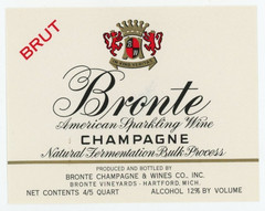 1960s-70s Hartford, MI Wine Label Champagne Bronte Champagn & Wine Co #2G1