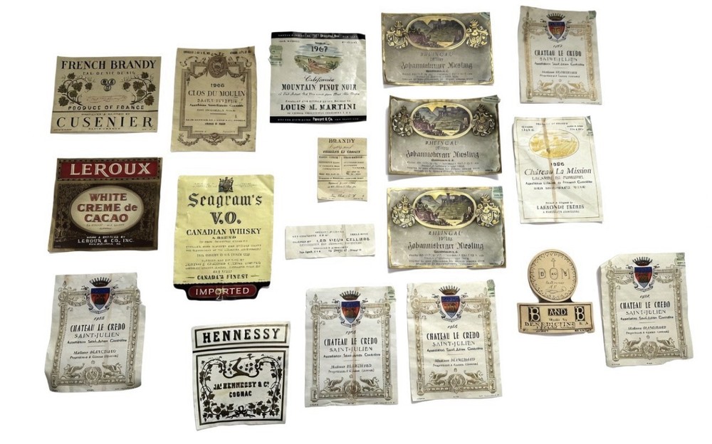 Vintage Wine & Liquor Bottle Labels Lot 1900s France Napa Cognac Hennessy (20+)