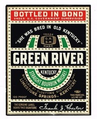 1940 WHISKEY BOTTLE LABEL GREEN RIVER LIMESTONE SPRINGS KENTUCKY BOTTLED IN BOND