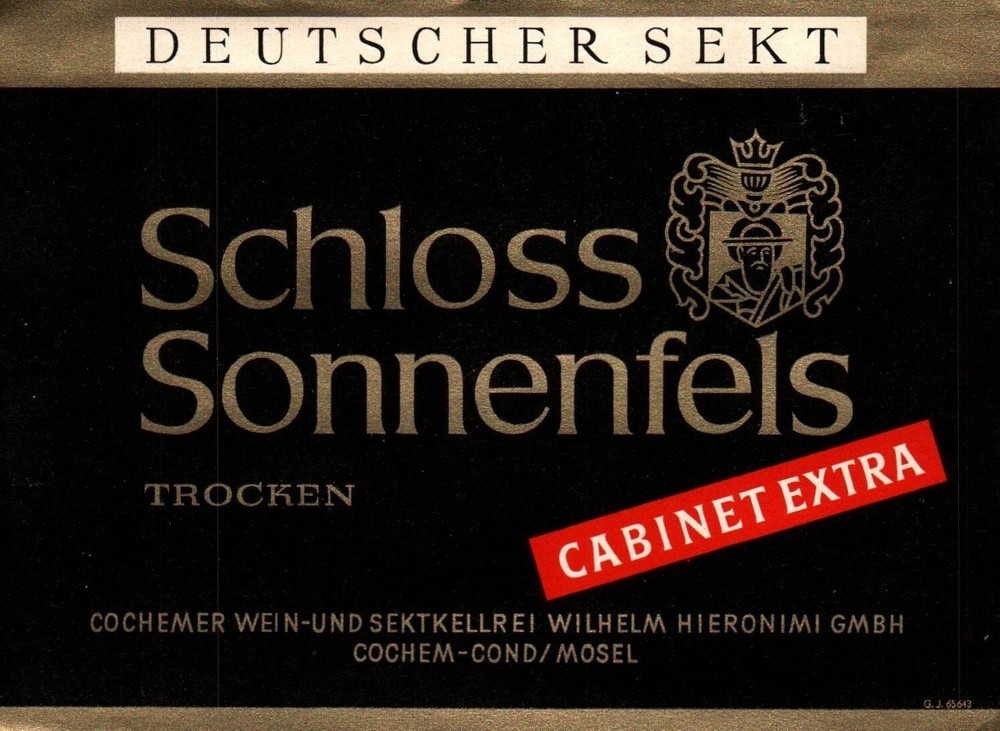 Schloss Sonnenfels 1950s-1960s black Mosel German Wine Label