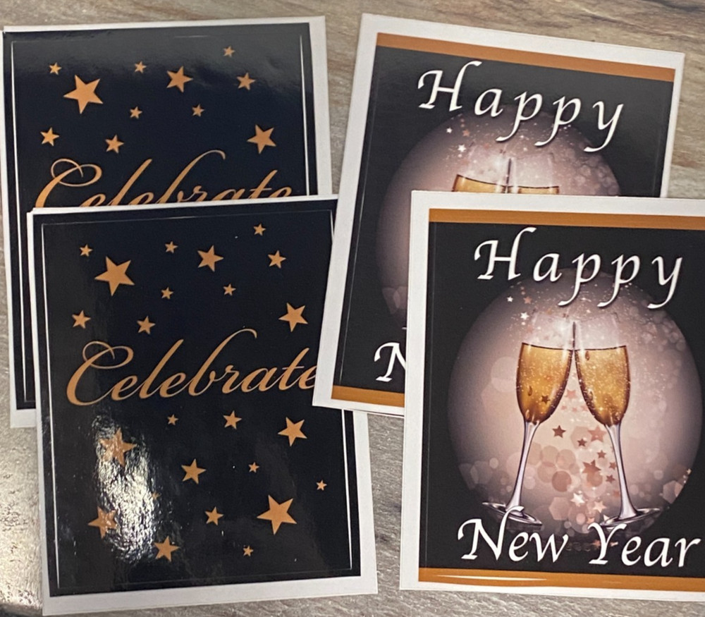 Wine Bottle Labels Novelty Decorative, 2 New Years & 2 Celebrate, Party Time Fun