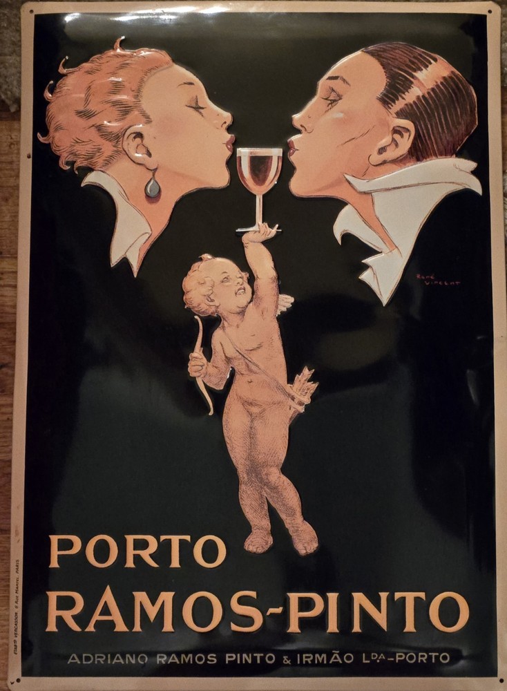 Porto Ramos-Pinto Art Deco 1920s Ad René Vincent Metal Poster Cupid Lovers 16×22
