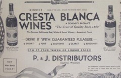 Vintage 1943 DUBONNET / CRESTA BLANCA Wine Bottle LARGE Newspaper Print Ad