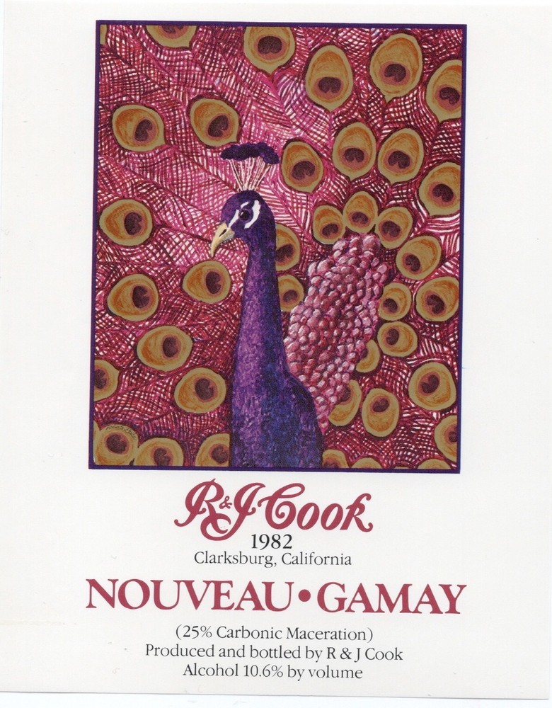 R&J Cook Nouveau Gamay Peacock Wine Label UNUSED NEW Vintage 1982