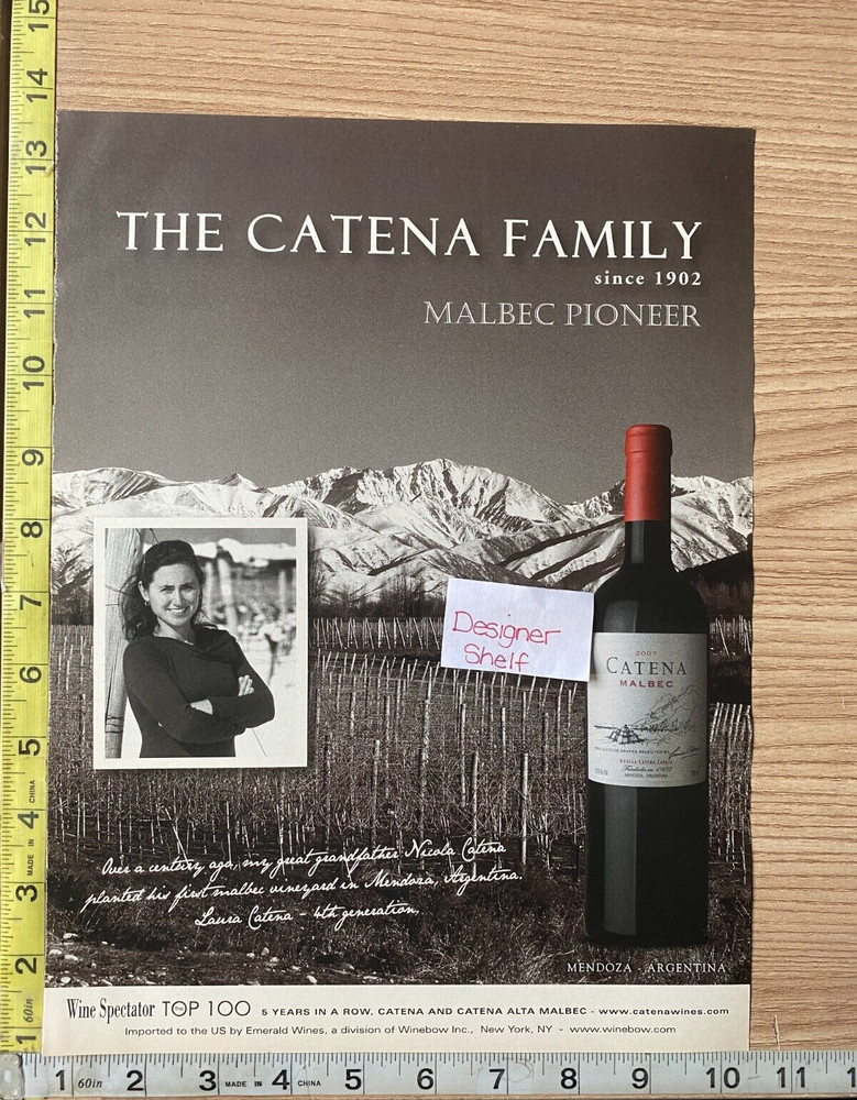 Catena 2007 Malbec Wine Laura Catena Mountain Snow Scene Print Advertisement