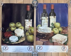 Vintage 1970’s Wine & Cheese Posters Pomme De France Haut Medoc Wine Camembet
