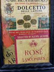 2 Small Vintage Collages Of Wine Labels Framed French & Italian Wine Cellar Art